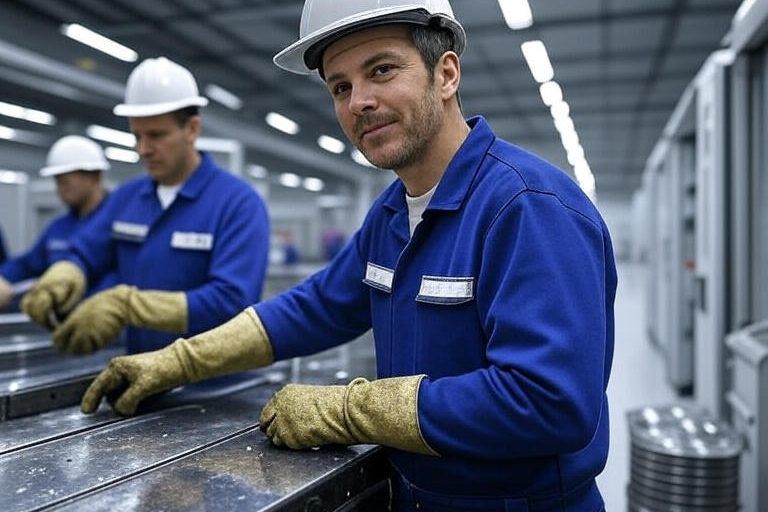 Workers on a manufacturing production line