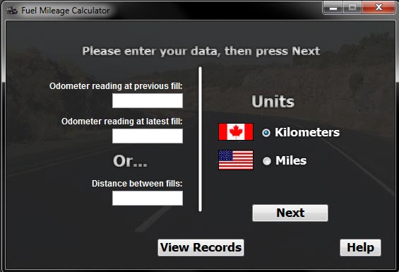 Gas Mileage Calculator Screenshot